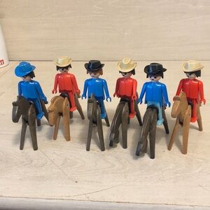 Vintage 1974 Geobra Playmobil Bundle Lot of 6 Cowboys & 6 Horses with Saddles